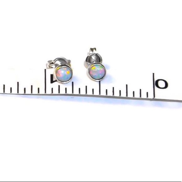 925 Sterling Silver White Fire Opal Stud Earrings - Picture 3 of 9